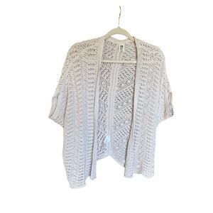 Roxy Open Knit Cardigan Beige Short Sleeve 100% Cotton Beach Cover Up Small